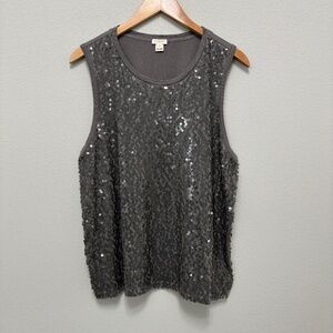 J. Crew Factory Gray Sequin Sleeveless Tank Top - XL